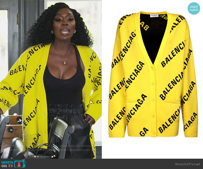 Balenciaga Logo Cardigan worn by Wendy Osefo on The Real Housewives of Potomac