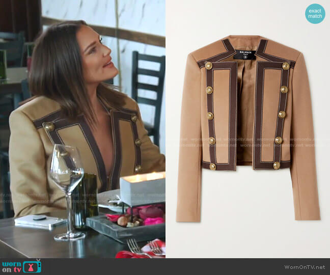 Balmain Button-Embellished Cotton-Trimmed Blazer worn by Meredith Marks on The Real Housewives of Salt Lake City