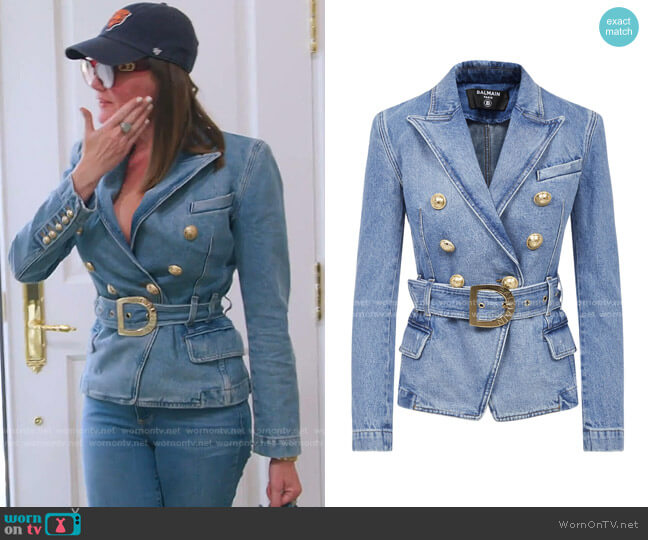 Balmain Double Breasted Denim Jacket worn by Meredith Marks on The Real Housewives of Salt Lake City