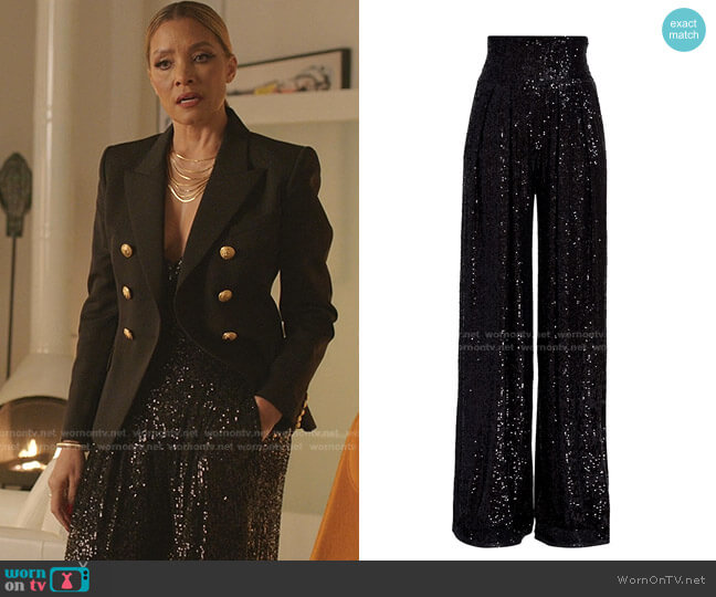 Balmain High-Waist Sequin Wide-Leg Pants worn by Dominique Deveraux (Michael Michele) on Dynasty