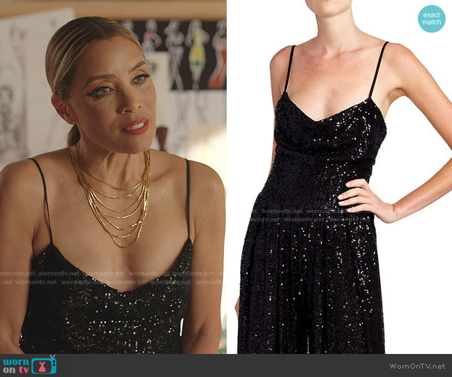 Balmain Sequined Spaghetti Strap Bodysuit worn by Dominique Deveraux (Michael Michele) on Dynasty