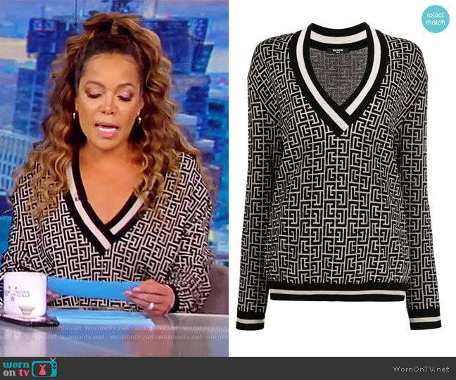 Balmain Monogram Jacquard Jumper worn by Sunny Hostin on The View