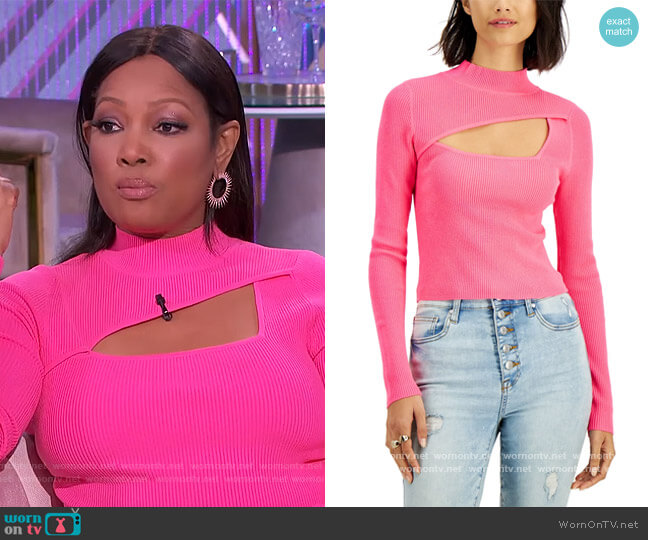 Bar III Cutout Mock-Neck Top worn by Garcelle Beauvais on The Real