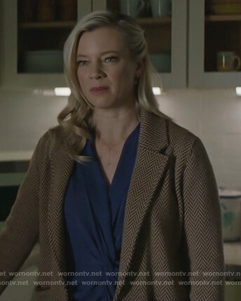 Barbara’s blue twist front blouse on Stargirl