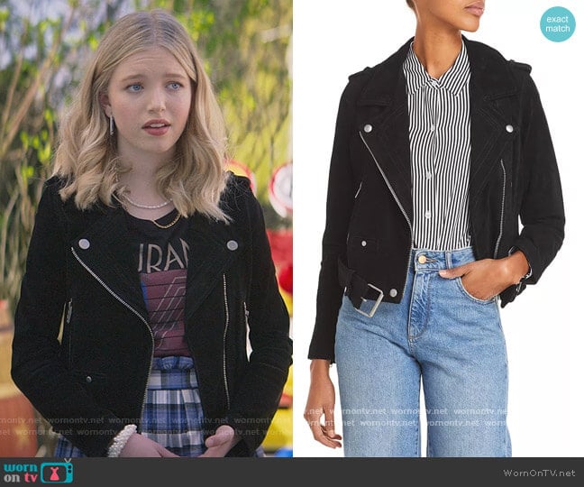 BlankNYC Suede Moto Jacket worn by Stacey McGill (Shay Rudolph) on The Baby-Sitters Club