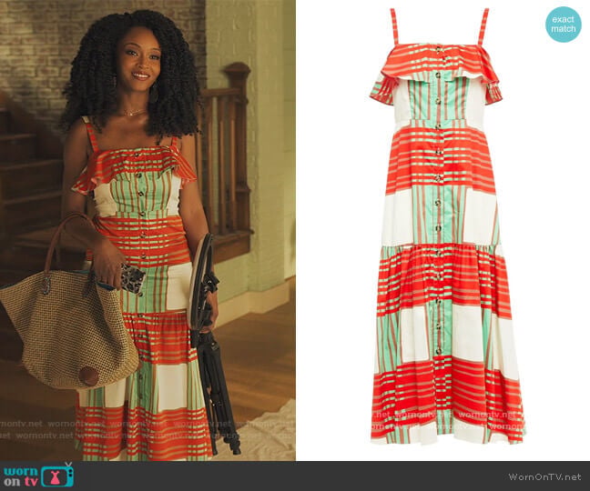 Borgo De Nor Florence gathered printed cotton-poplin midi dress worn by Angela Vaughn (Yaya DaCosta) on Our Kind of People