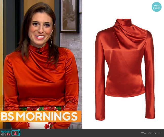 Brandon Maxwell Draped Neck Silk Blouse