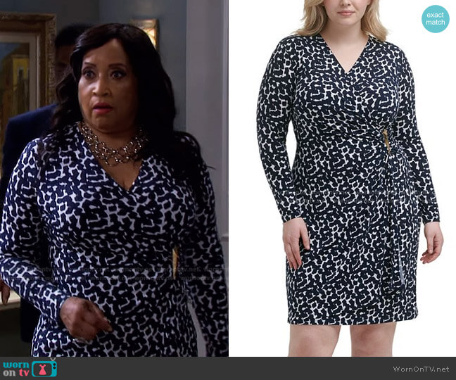 Calvin Klein Printed Faux-Wrap Dress worn by Paulina Price (Jackée Harry) on Days of our Lives