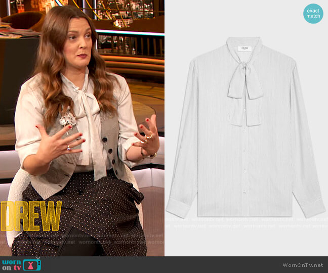 Celine Blouse in Silk Poplin Off White worn by Drew Barrymore on The Drew Barrymore Show