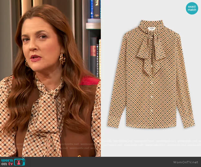 Celine Loose Shirt in Printed Crepe de Chine worn by Drew Barrymore on The Drew Barrymore Show