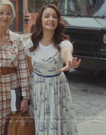 Charlotte’s white sailboat print dress on And Just Like That