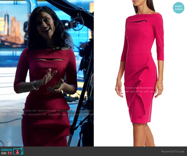Chiara Boni La Petite Robe Kate Dress in Lampone worn by Alison Namazi (Janina Gavankar) on The Morning Show