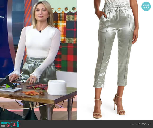 Cinq a Sept Adalie Hammered Satin Drawstring Pants worn by Amy Robach on Good Morning America