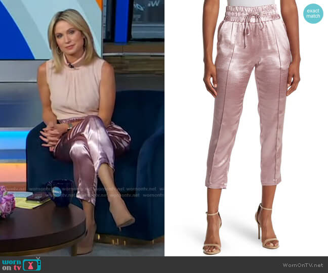 Cinq a Sept Adalie Hammered Satin Drawstring Pants worn by Amy Robach on Good Morning America