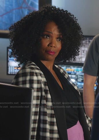 Claudette’s black check shawl collar jacket on 9-1-1