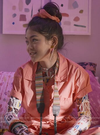 Claudia’s alphabet print top on The Baby-Sitters Club