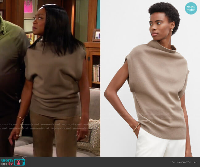 Club Monaco Abhy Merino Wool Sweater in Neutral worn by Tina Butler (Tichina Arnold) on The Neighborhood