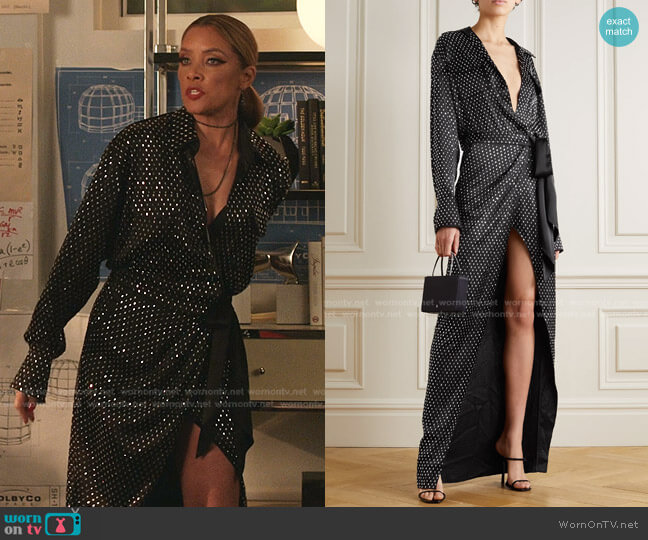 David Koma Crystal-Embellished Satin Wrap Gown worn by Dominique Deveraux (Michael Michele) on Dynasty