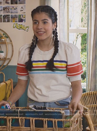 Dawn’s white stripe tee and jeans on The Baby-Sitters Club