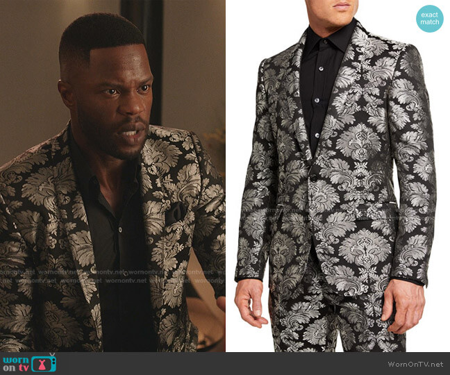 Dolce & Gabbana Baroque Jacquard Tuxedo Jacket worn by Jeff Colby (Sam Adegoke) on Dynasty
