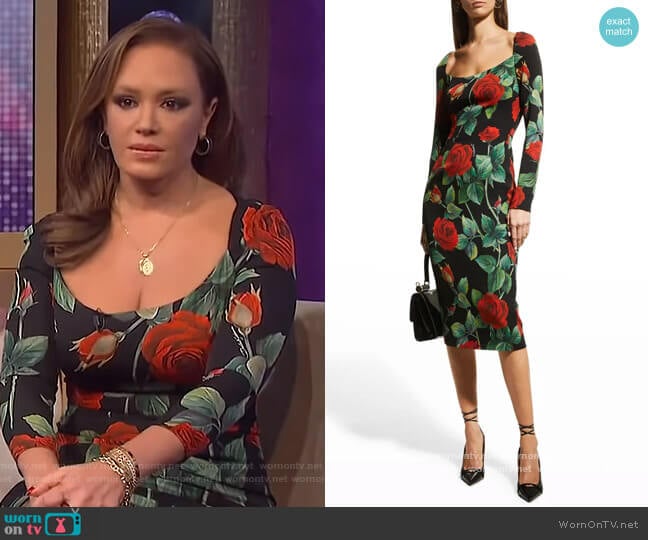 Dolce & Gabbana Rose-Print Midi Sheath Dress