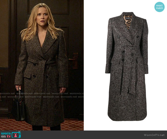 Dolce & Gabbana Belted Micro Tweed Double Breasted Coat worn by Bradley Jackson (Reese Witherspoon) on The Morning Show
