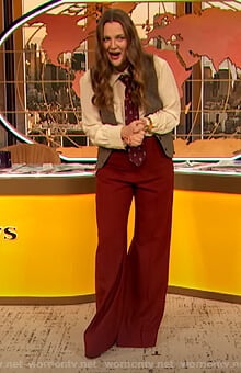 Drew’s white blouse with gold buttons on The Drew Barrymore Show