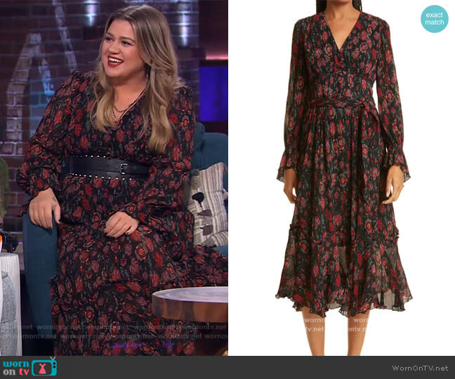 DVF Shazia Floral Print Long Sleeve Chiffon Midi Dress worn by Kelly Clarkson on The Kelly Clarkson Show