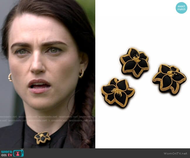 Elen Danielle Lily Flower Black Garnet Mini Brooch worn by Lena Luthor (Katie McGrath) on Supergirl