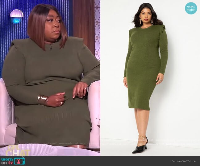 Eloquii Strong Shoulder Sweater Dress worn by Loni Love on The Real