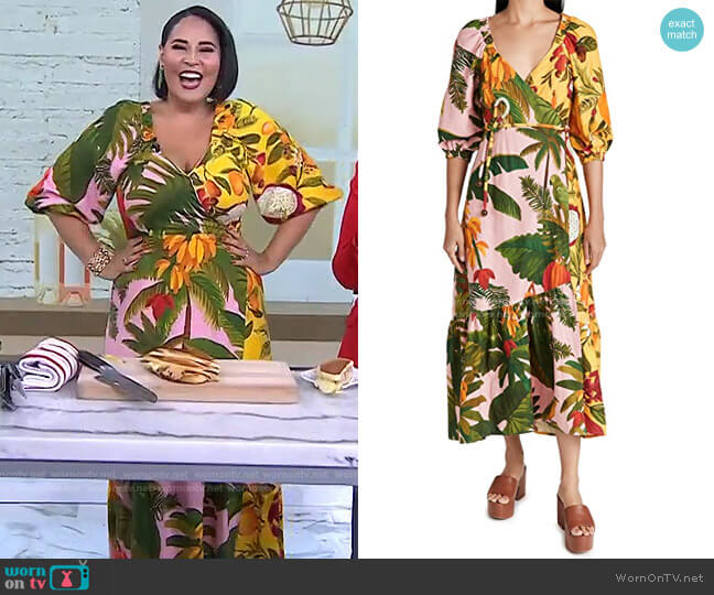 Farm Rio Mixed Fruits Midi Wrap Dress worn by Alejandra Ramos on Today