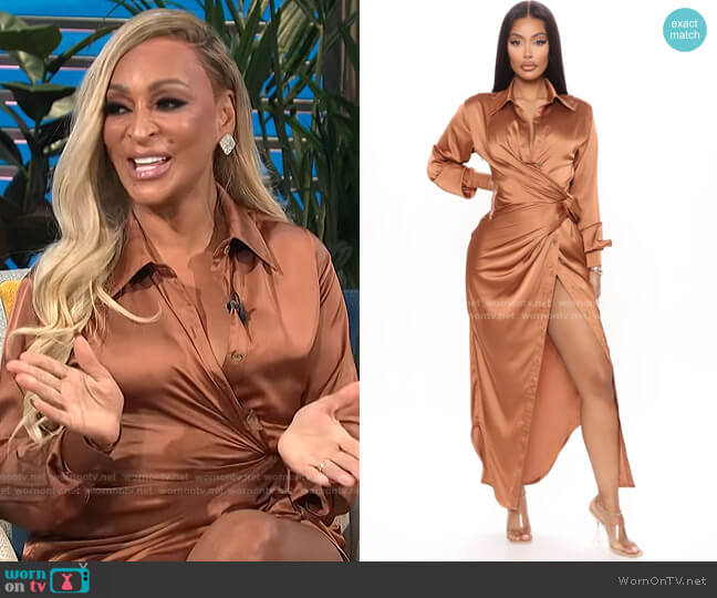 Fashion Nova Gabriella Satin Maxi Shirt Dress