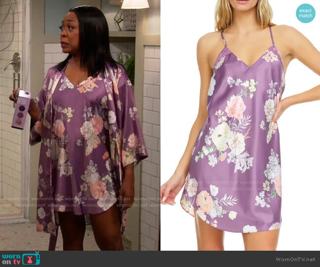 Flora Nikrooz Arisa Floral Charmeuse Chemise worn by Tina Butler (Tichina Arnold) on The Neighborhood