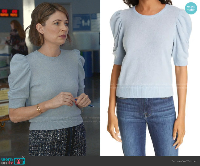 Frame Frankie Puff Sleeve Cashmere Sweater worn by Taylor Rentzel (MacKenzie Meehan) on Bull