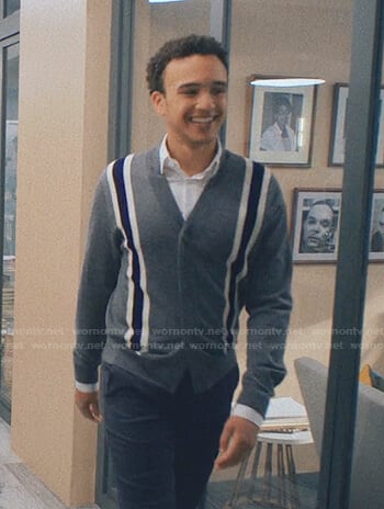Fredrick’s grey striped cardigan on Love Life