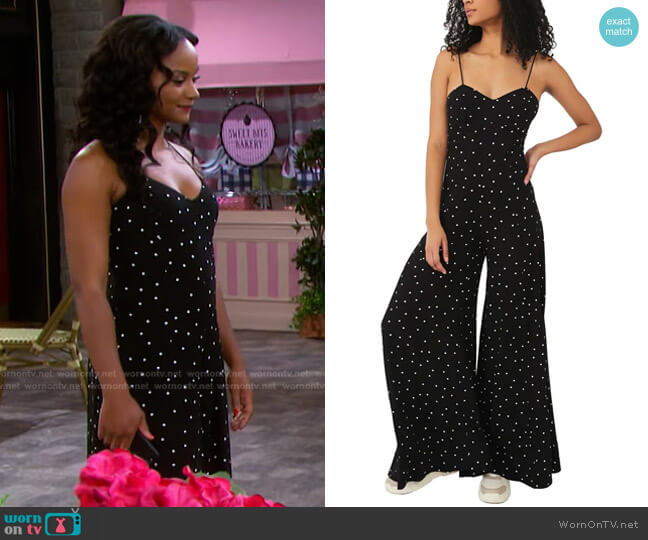 Free People Jamboree Sleeveless Wide Leg Jumpsuit worn by Chanel Dupree (Raven Bowens) on Days of our Lives
