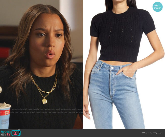 Free People Short & Sweet Crop Sweater worn by May Grant (Corinne Massiah) on 9-1-1