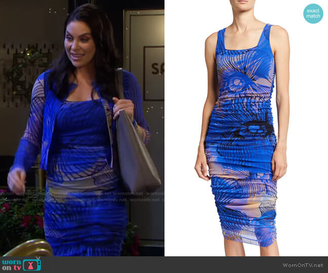 Fuzzi Big Floral Deco Square-Neck Ruched Dress worn by Chloe Lane (Nadia Bjorlin) on Days of our Lives