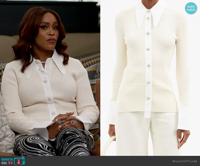 Ganni Crystal-Embellished Ribbed Cardigan