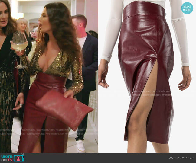 Gucci Front Slit Leather Pencil Skirt worn by Lisa Barlow on The Real Housewives of Salt Lake City