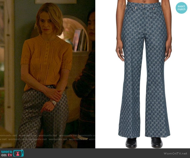 Gucci Eco-Washed Denim GG Jacquard Pants worn by Alice Pieszecki (Leisha Hailey) on The L Word Generation Q