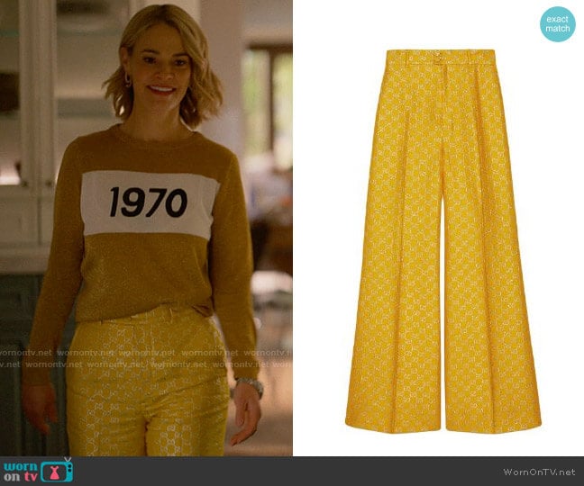 Gucci GG lamé wide leg trousers worn by Alice Pieszecki (Leisha Hailey) on The L Word Generation Q