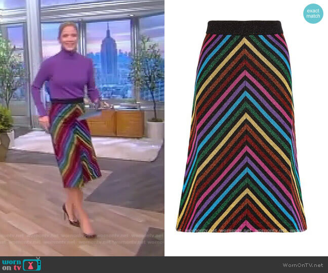 Gucci Metallic Stripe Skirt worn by Sara Haines on The View