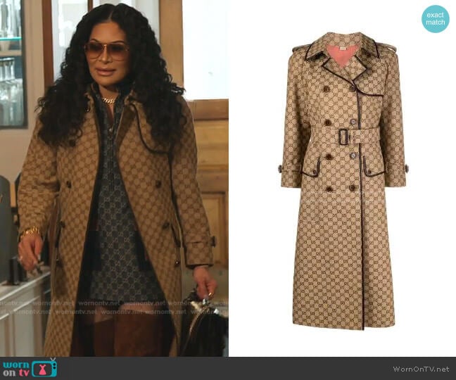 Gucci GG Pattern Trench Coat worn by Jen Shah on The Real Housewives of Salt Lake City