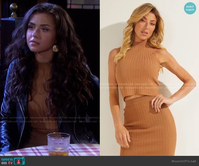 Guess Agnes Sweater Top in Tobacco brown worn by Ciara Brady (Victoria Konefal) on Days of our Lives