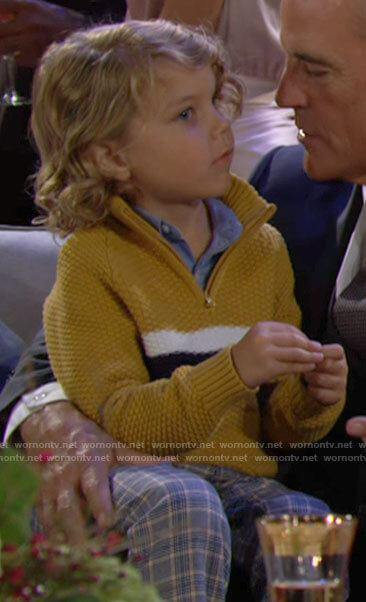 Harrison’s yellow striped sweater and plaid pants on The Young and the Restless