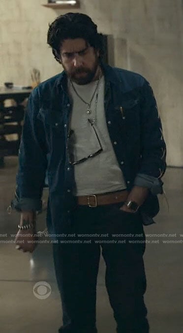 Harry’s denim shirt with lace-up sleeves on The Equalizer