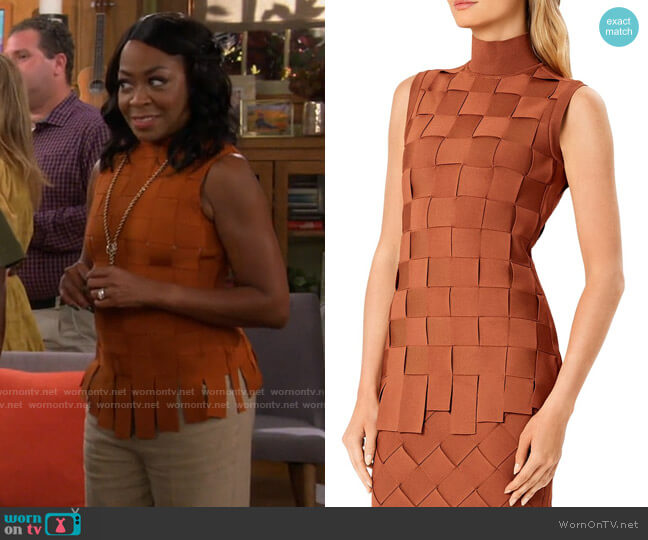 Herve Leger Mock Neck Basket Weave Top worn by Tina Butler (Tichina Arnold) on The Neighborhood