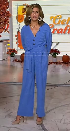 Hoda’s blue ribbed tie waist jumpsuit on Today
