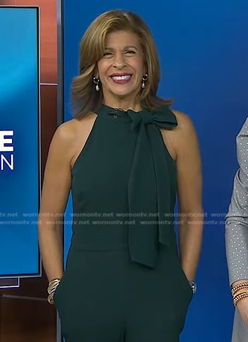Hoda’s green tie neck jumpsuit on Today